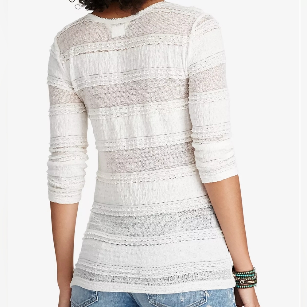 NWOT Denim & Supply Ralph Lauren Lace Ivory Henley 3/4 Sleeve Top Small - Picture 2 of 7